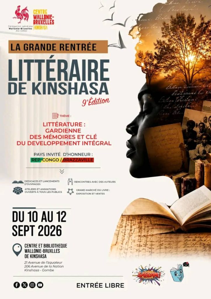 Culture : la grande rentrée littéraire de Kinshasa debute le 10 septembre au centre wallonie Bruxelles